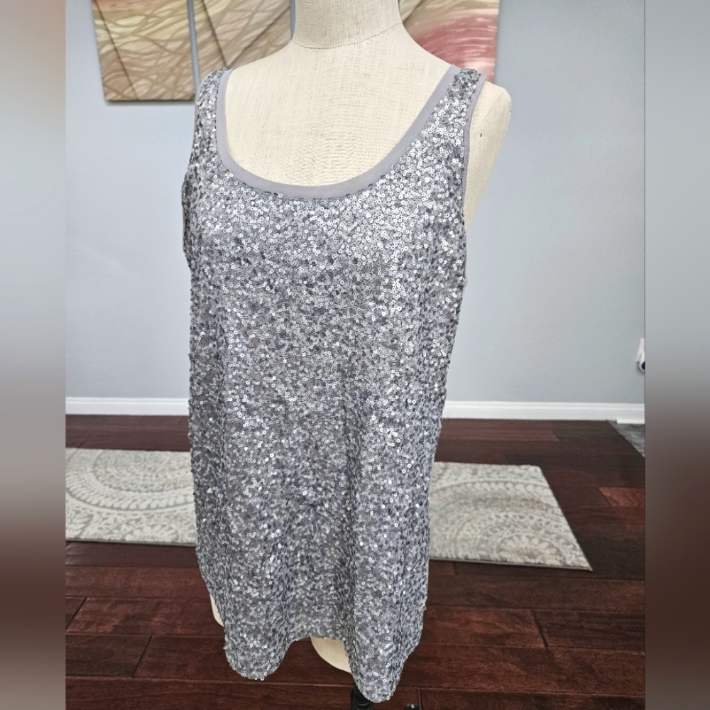 Express- Grey Sequin Bling tank top shirt, undershirt Size Large